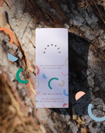 bumwell Baby-Wundschutz Liquid Verpackung auf natürlicher Baumrinde - 100% Naturkosmetik mit Bio-Schwarztee und Eichenrinde