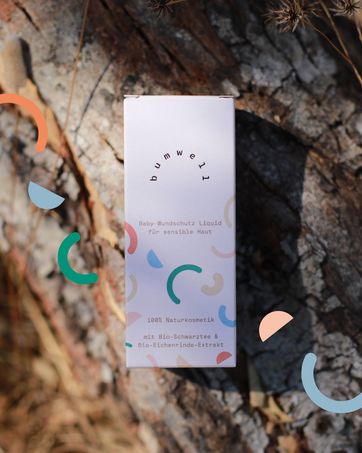 bumwell Baby-Wundschutz Liquid Verpackung auf natürlicher Baumrinde - 100% Naturkosmetik mit Bio-Schwarztee und Eichenrinde